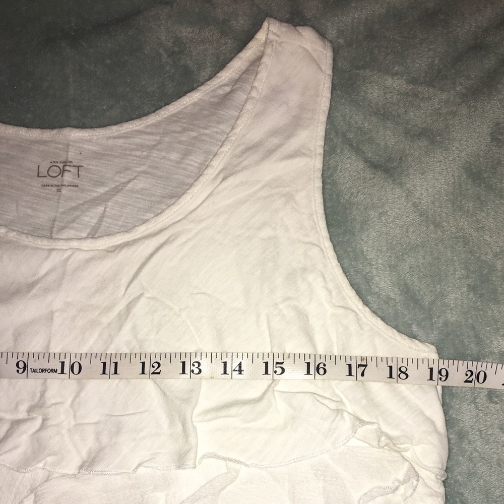 ANN TAYLOR LOFT Sleeveless White Tank Top Dressy Ruffles Casual Juniors Size XL - Picture 9 of 10